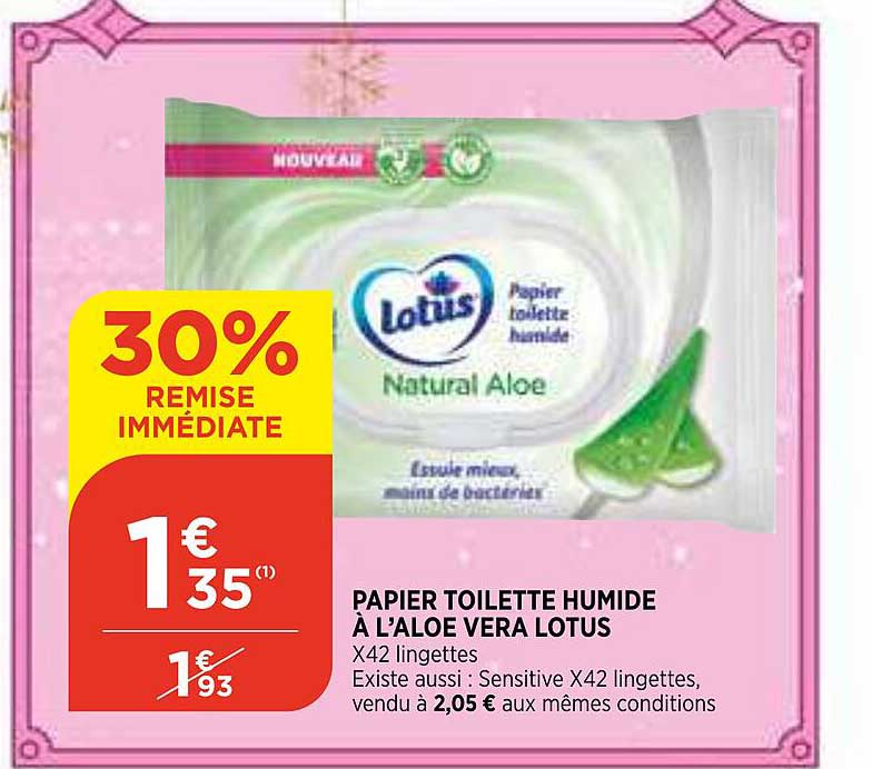 papier toilette humide à l'aloé vera lotus