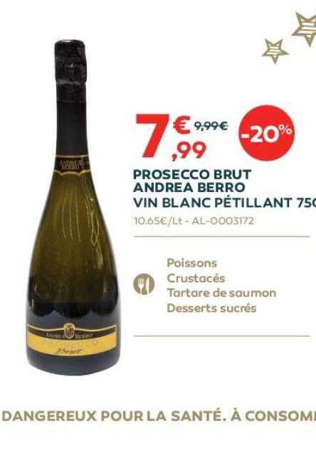 prosecco brut andrea berro vin blanc pétillant 750