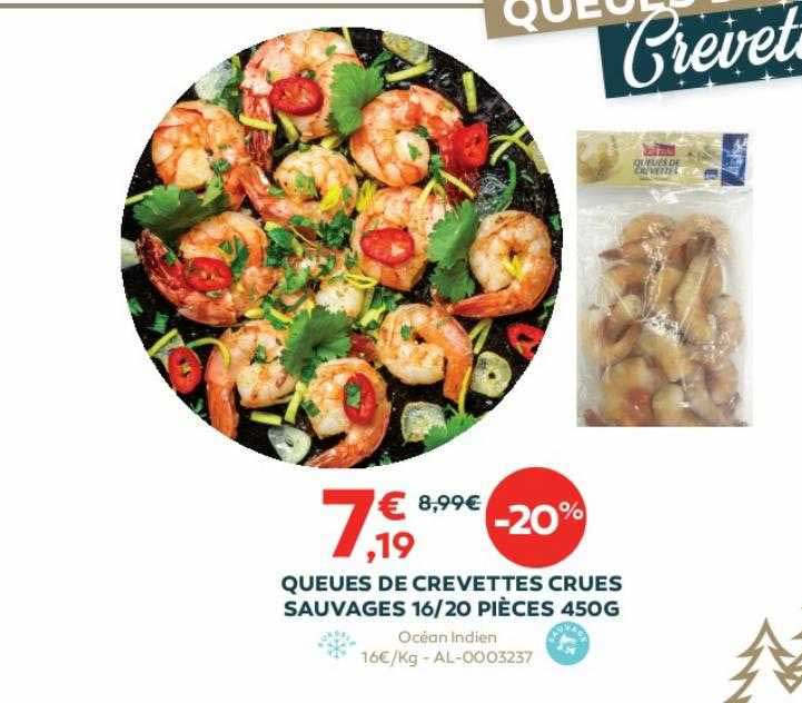 queues de crevettes crues sauvages 16-20 pièces 450g
