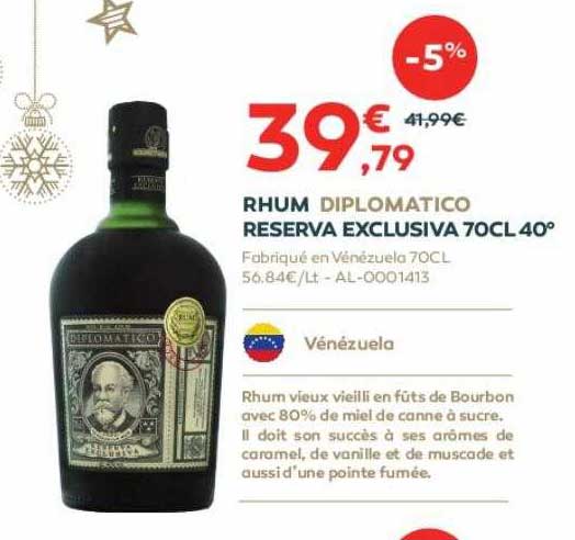 rhum diplomatico reserva exclusiva 70cl 40°