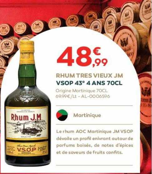 rhum très vieux jm vsop 43° 4 ans 70 cl