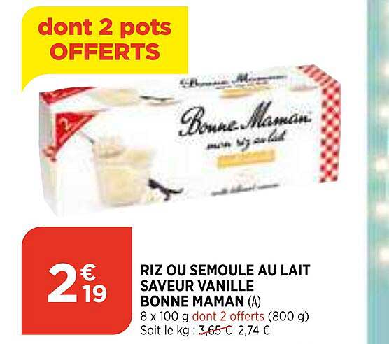 Riz Ou Semoule Au Lait Saveur Vanille Bonne Maman