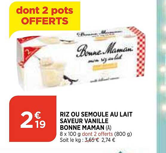 riz ou semoule au lait saveur vanille bonne maman