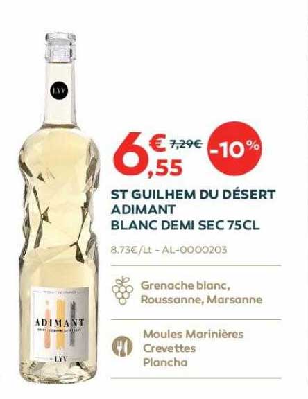 st guilhem du désert adimant blanc demi sec 75 cl