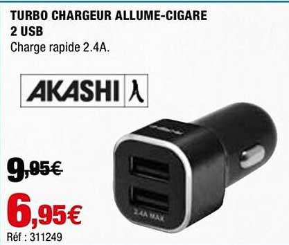 turbo chargeur allume-cigare 2 usb akashi