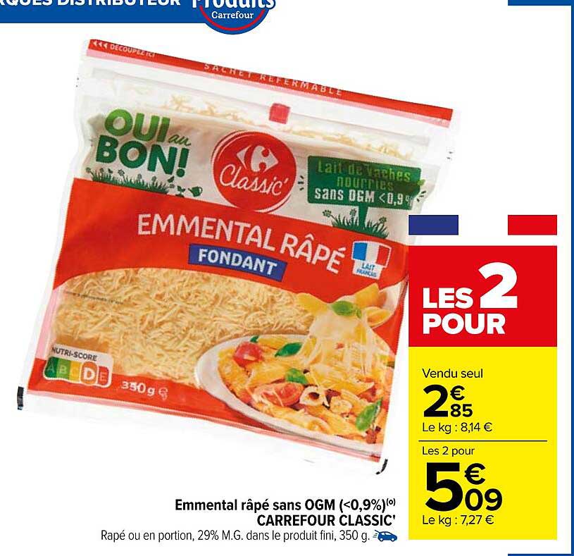 emmental râpé sans ogm carrefour classic'