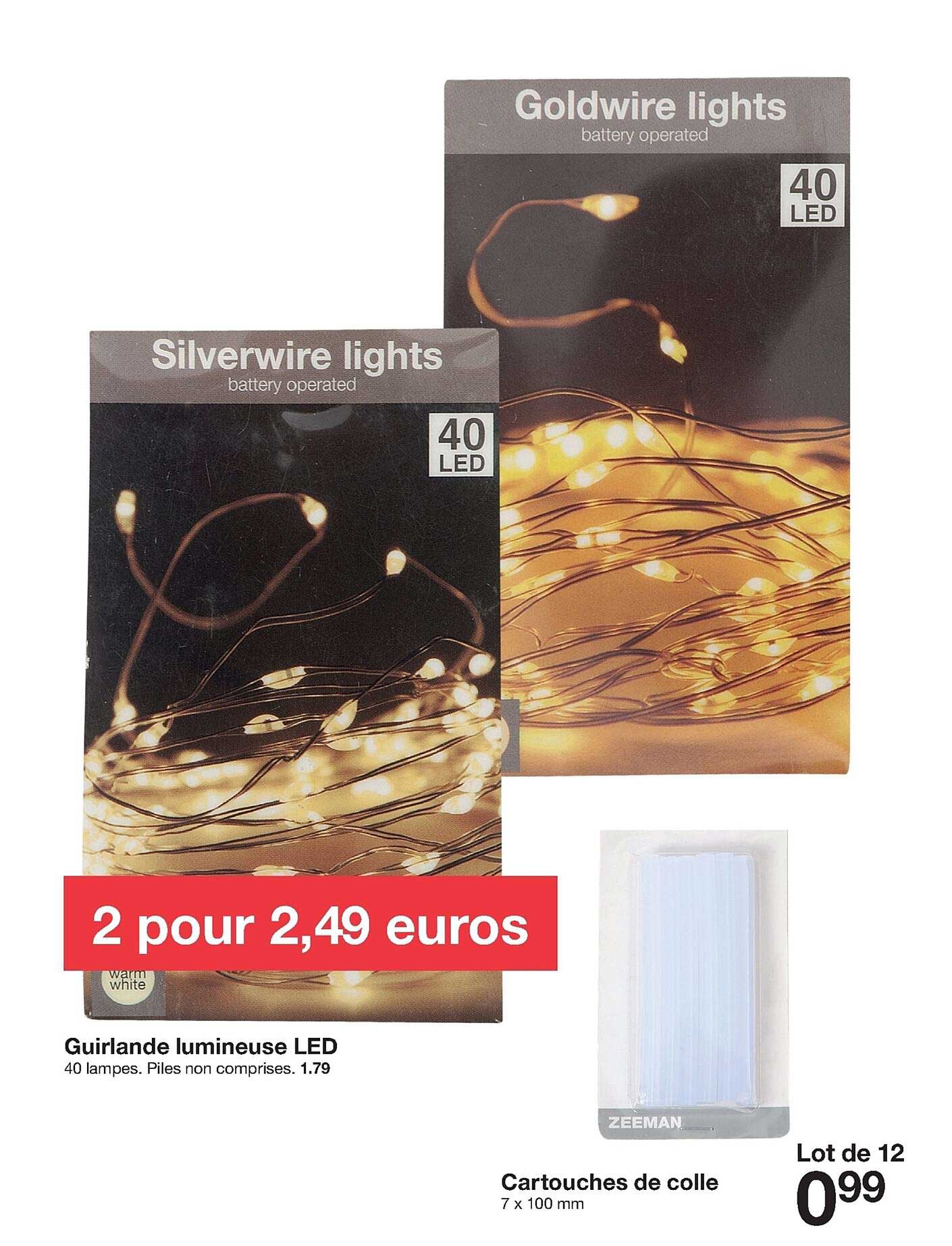 guirlande lumineuse led, cartouches de colle zeeman