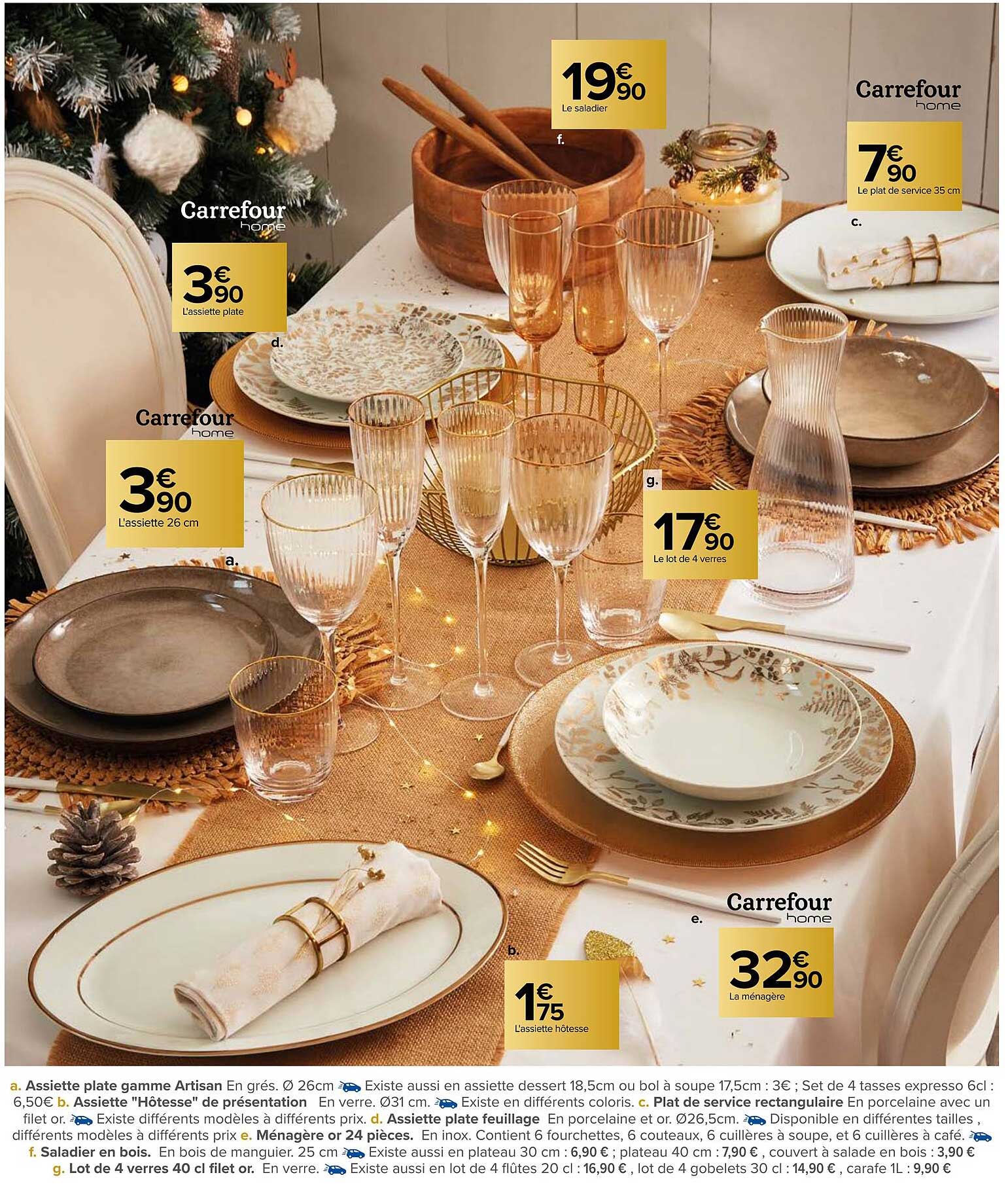 l'assiette plate carrefour home, saladier, plat de service 35 cm carrefour home, assiette 26 cm carrefour home, lot de 4 verres, assiette hôtesse, ménagère carrefour home