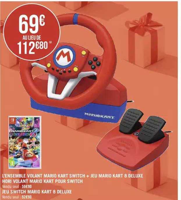 l'ensemble volant mario kart switch + jeu mario kart 8 deluxe