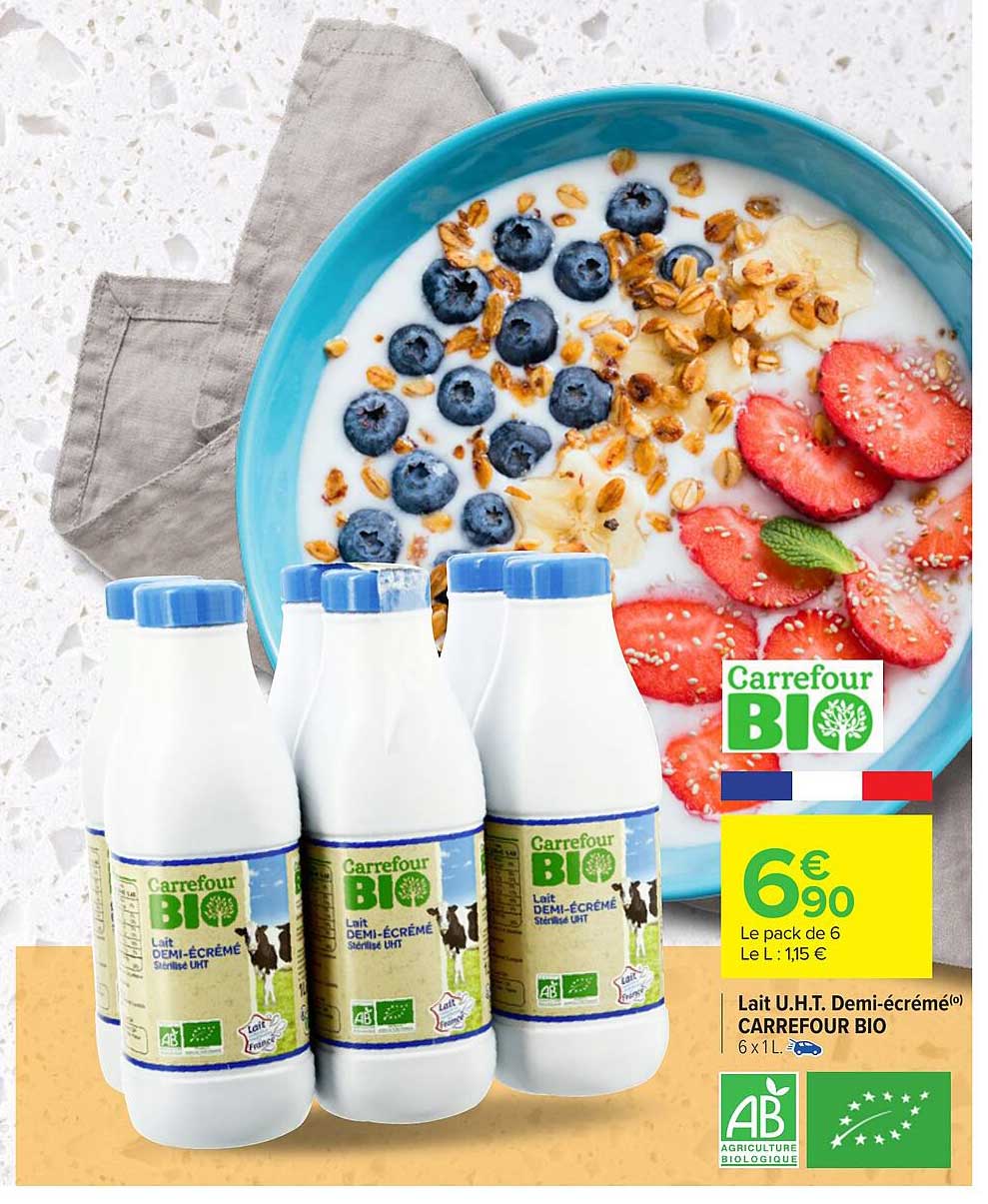 lait u.h.t. demi-écrémé carrefour bio