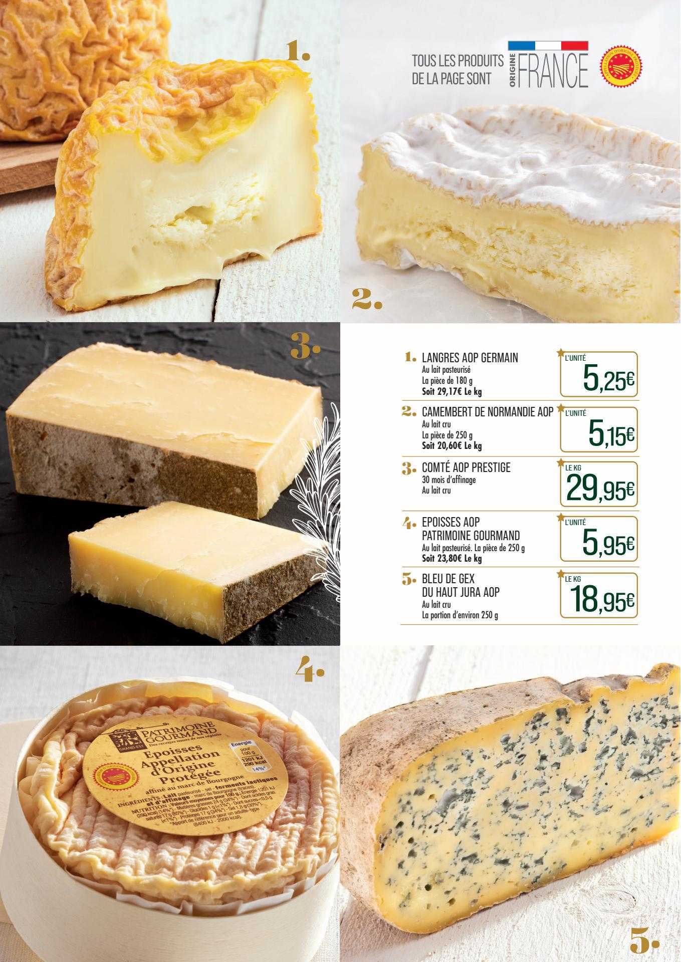 langres aop germain, camembert de normandie aop, comté aop prestige, époises aop patrimoine gourmand, bleu de gex