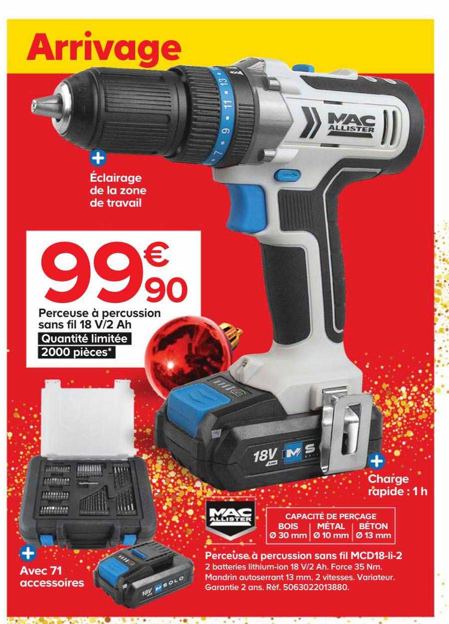 perceuse à percussion sans fil 18v-2 ah mac allister