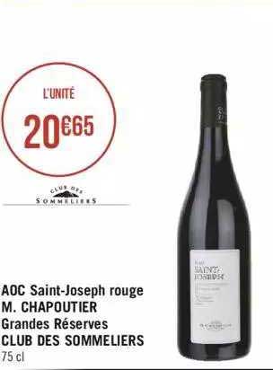 aoc saint-joseph rouge m. chapoutier grandes réserves club des sommeliers