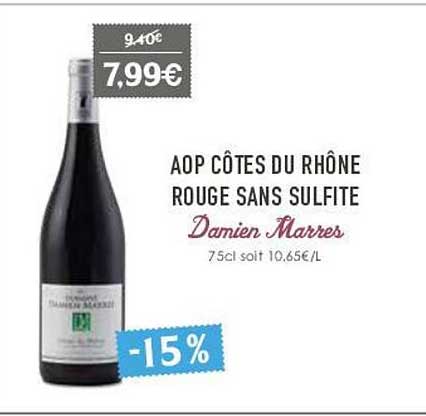 Aop Côtes Du Rhône Rouge Sans Sulfite Damien Marres