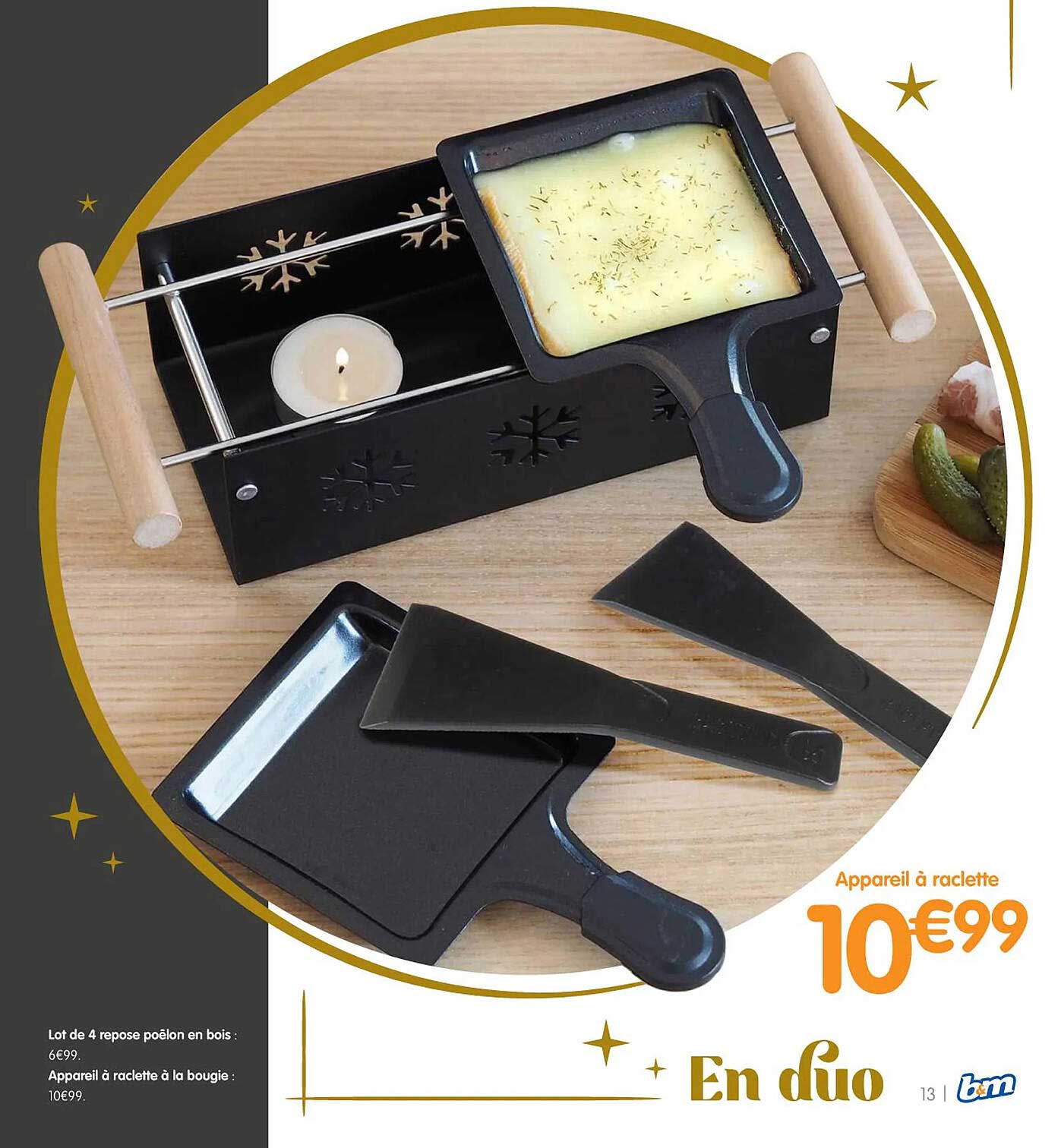 appareil à raclette à la bougie, lot de 4 repose poêlon en bois