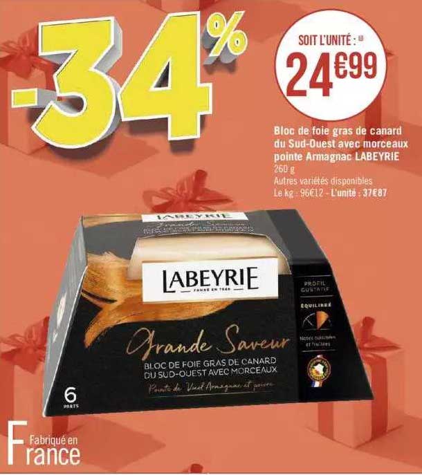 bloc de foie gras de canard du sud-ouest avec morceaux pointe armagnac labeyrie