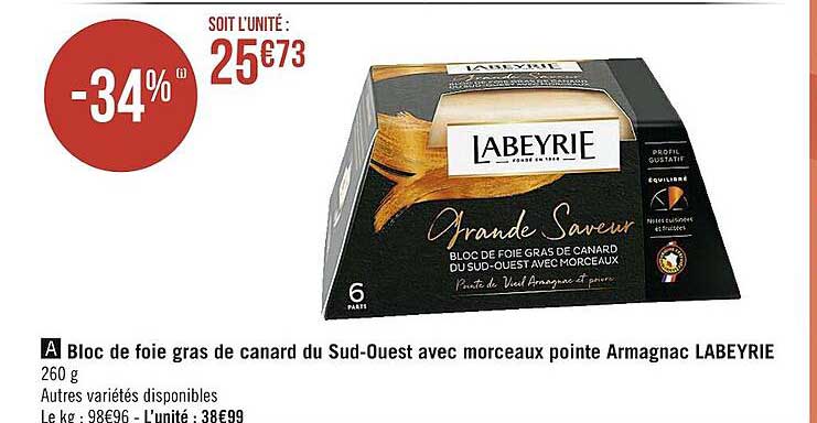 bloc de foie gras de canard du sud-ouest avec morceaux pointe armagnac labeyrie