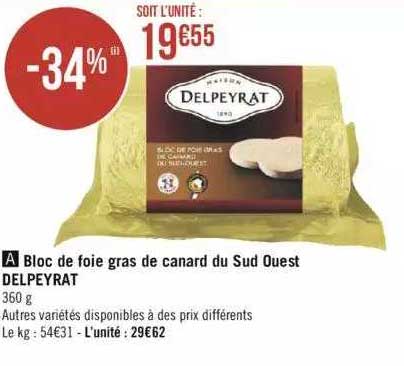 bloc de foie gras de canard du sud ouest delpeyrat