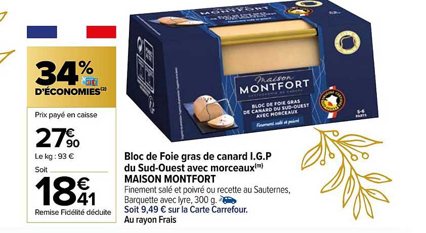 bloc de foie gras de canard i.g.p. du sud-ouest avec morceaux maison montfort