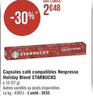 capsules café compatibles nespresso holiday blend starbucks