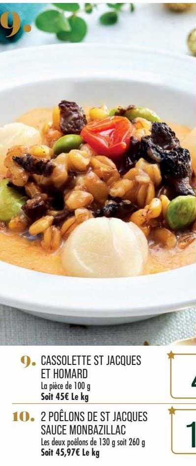 cassolette st jacques et homard, 2 poêlons de st jacques sauce monbazillac