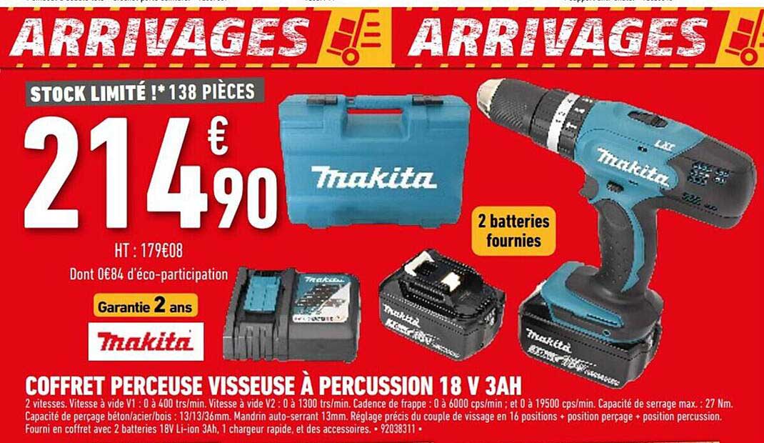 coffret perceuse visseuse à percussion 18v 3ah makita