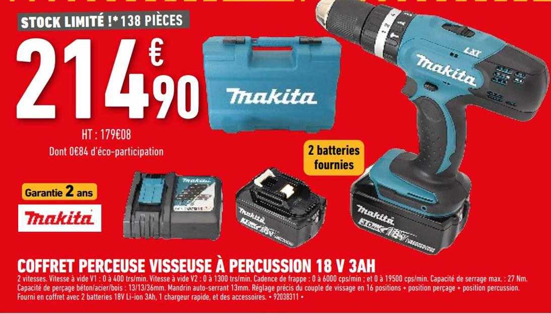 coffret perceuse visseuse à percussion 18v 3ah makita