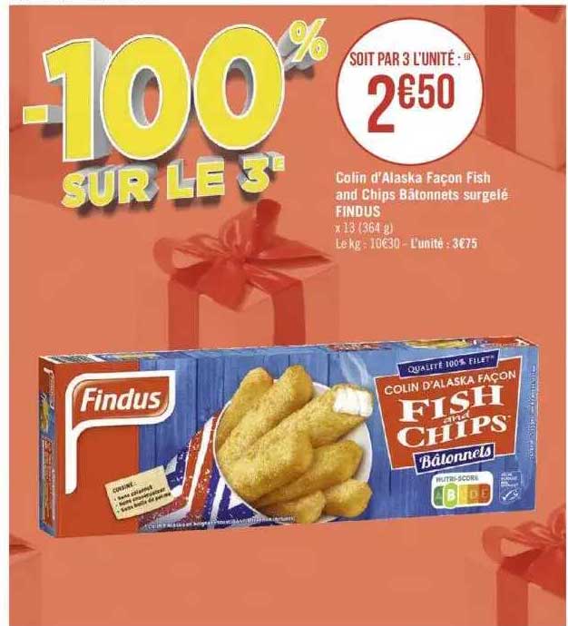 colin d'alaska façon fish and chips bâtonnets surgelé findus