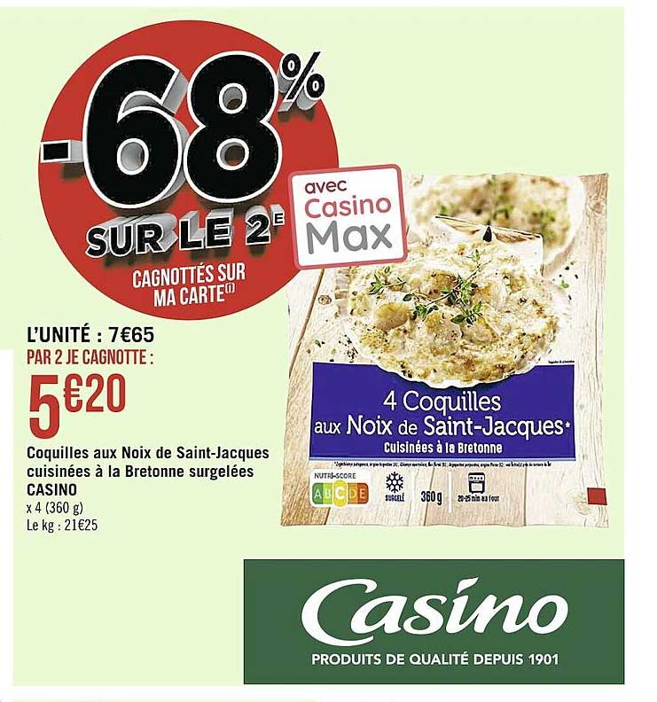 Coquilles Aux Noix De Saint-jacques Cuisinées à La Bretonne Surgelées Casino