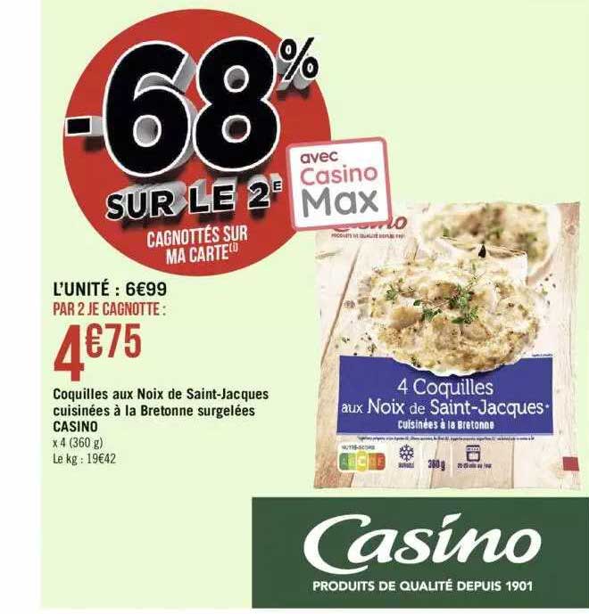 coquilles aux noix de saint-jacques cuisinées à la bretonne surgelées casino