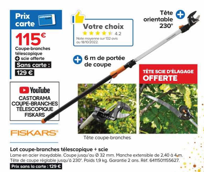 coupe-branches télescopique + scie offerte fiskars