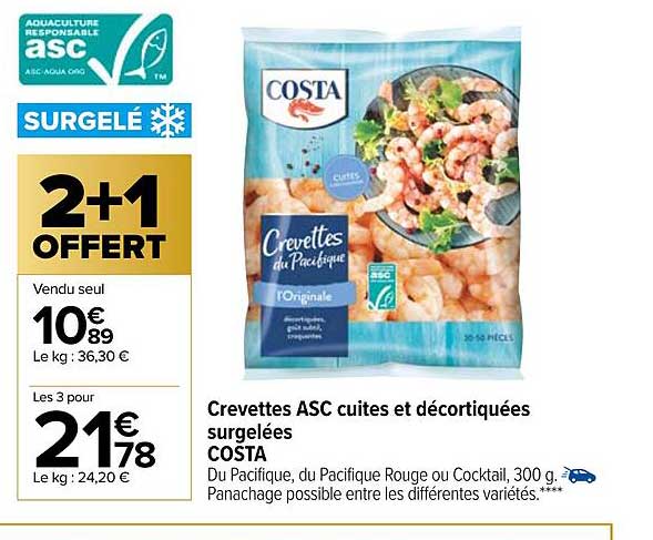 Crevettes Asc Cuites Et Décortiquées Surgelées Costa