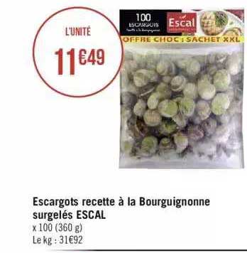 escargots recette à la bourguignonne surgelés escal