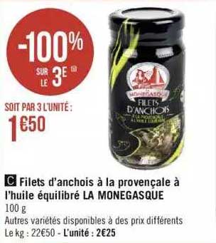 filets d'anchois à la provençale à l'huile équilibre la monegasque