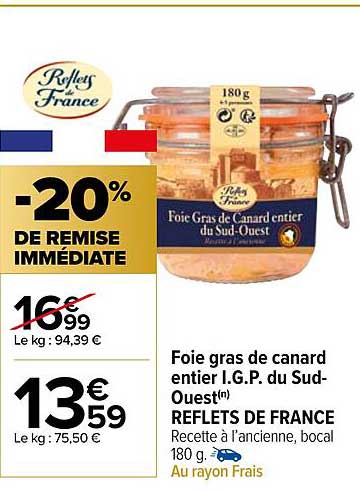 foie gras de canard entier i.g.p. du sud-ouest reflets de france