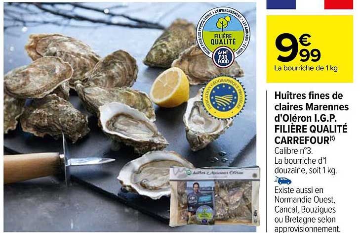 huîtres fines de claires marennes d'oléron i.g.p. filière qualité carrefour