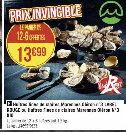 huîtres fines de claires marennes oléron n°3 label rouge ou huîtres fines de claires marennes oléron n°3 bio