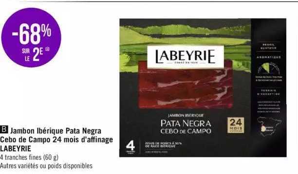 jambon ibérique pata negra cebo de campo 24 mois d'affinage labeyrie