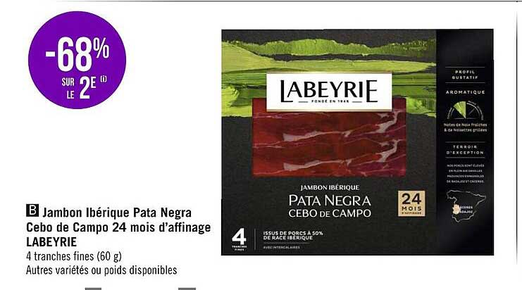 jambon ibérique pata negra cebo de campo 24 mois d'affinage labeyrie