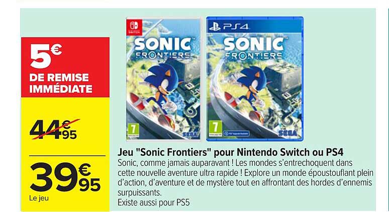 jeu "sonic frontiers" pour nintendo switch ou ps4