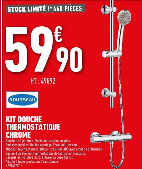 Kit Douche Thermostatique Chrome Rousseau