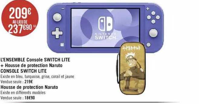 l'ensemble console switch lite + housse de protection naruto