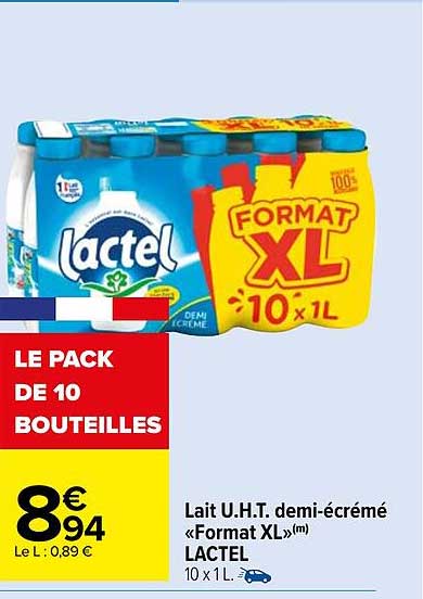 lait u.h.t. demi-écrémé «format xl» lactel