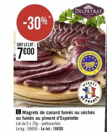 magrets de canard fumés ou séchés ou fumés au piment d'espelette