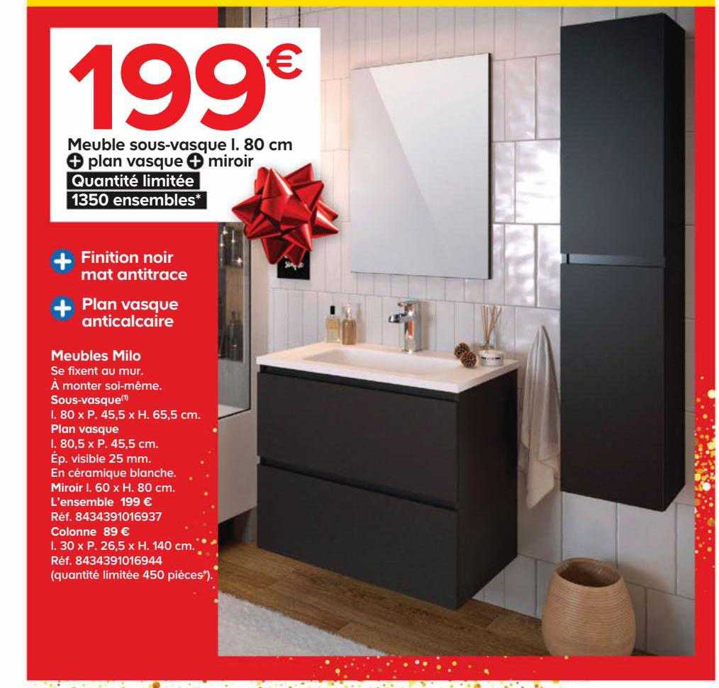 meuble sous-vasque l.80 cm + plan vasque + miroir milo