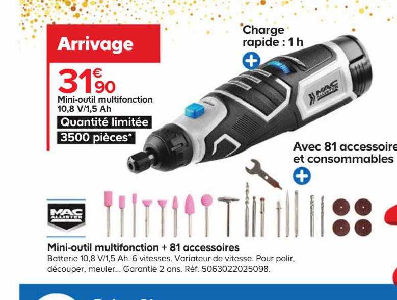 mini-outil multifonction 10,8v-1,5 ah + 81 accessoires mac allister