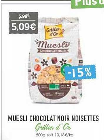 muesli chocolat noir noisettes grillon d'or