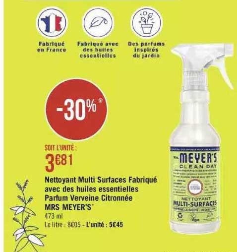 nettoyant multi surfaces fabriqué avec des huiles essentielles parfum verveine citronnée mrs meyer's