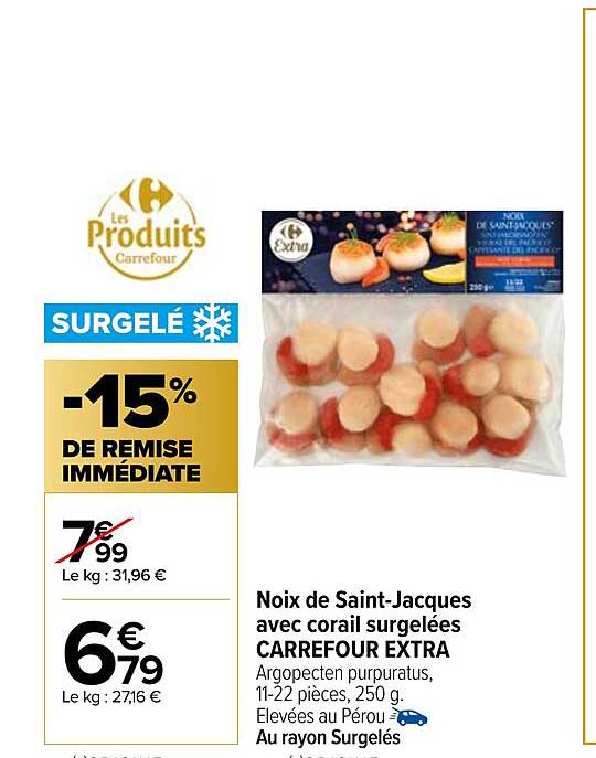 noix de saint-jacques avec corail surgelées carrefour extra