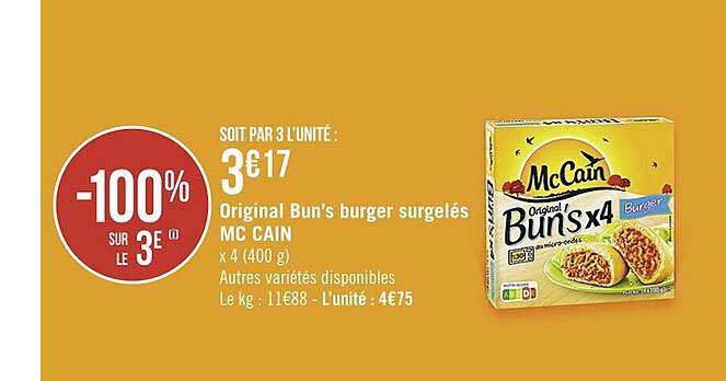 original bun's burger surgelés mc cain